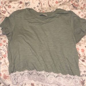 olive green cropped lace bottom tee